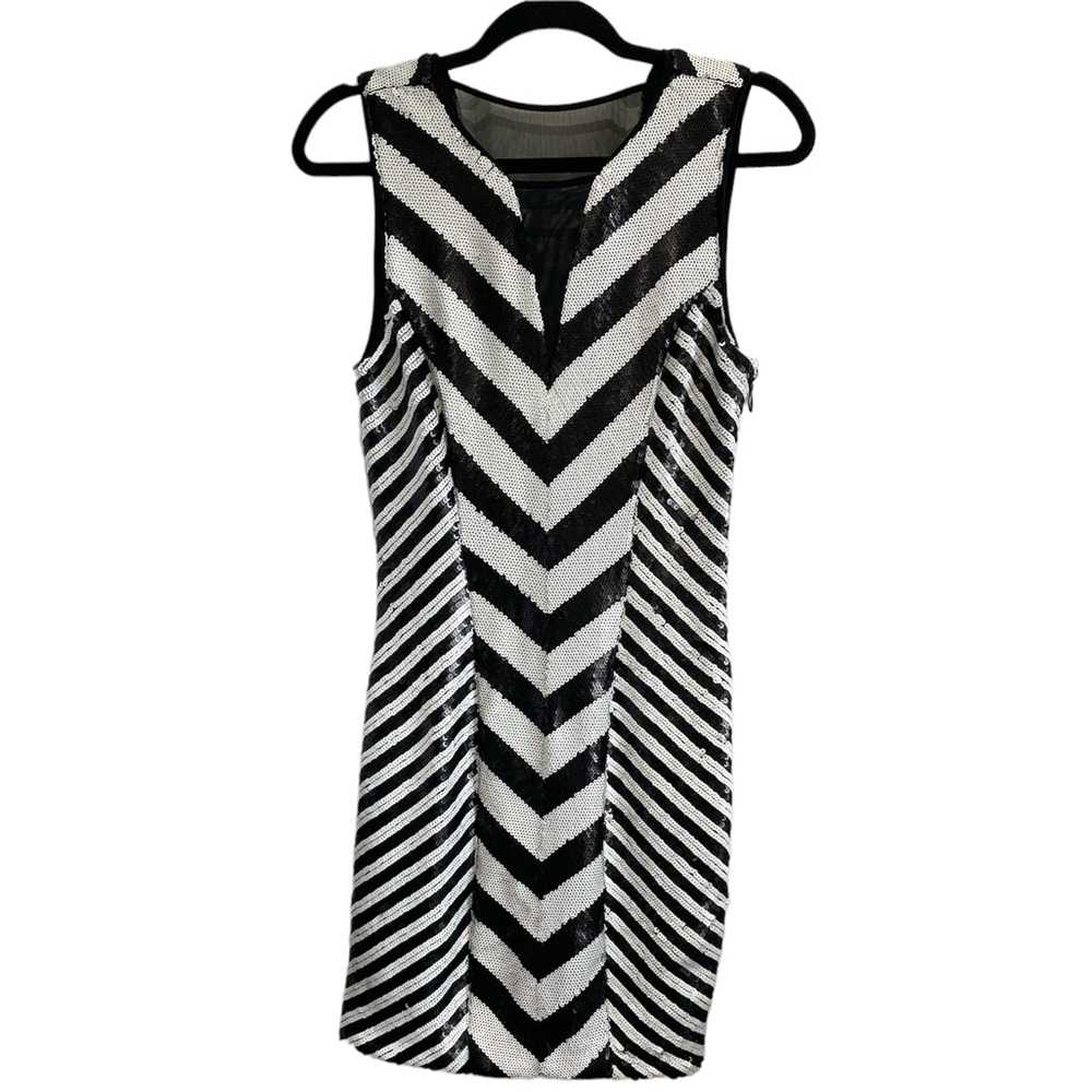 Bebe Sequined Evening Dress Black & White Medium Women’s